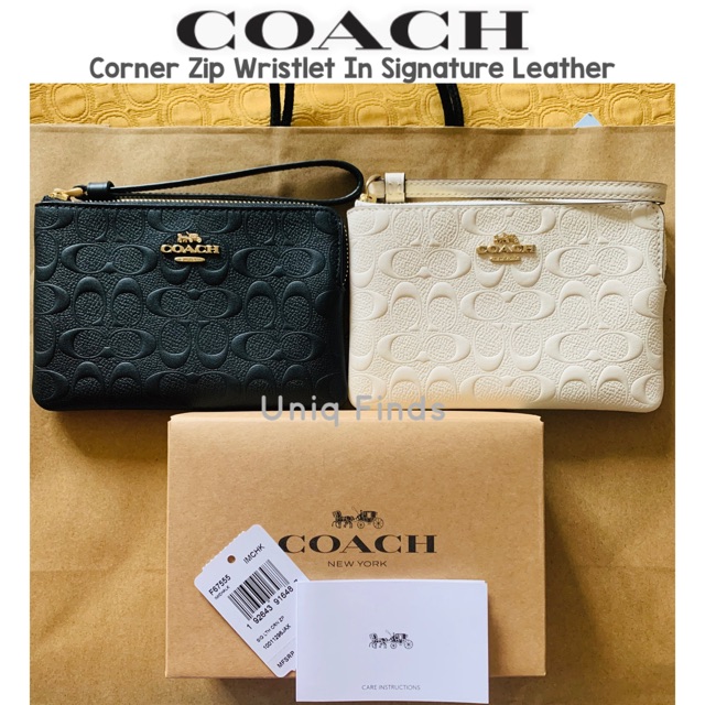 Boxed corner zip wristlet in best sale signature leather