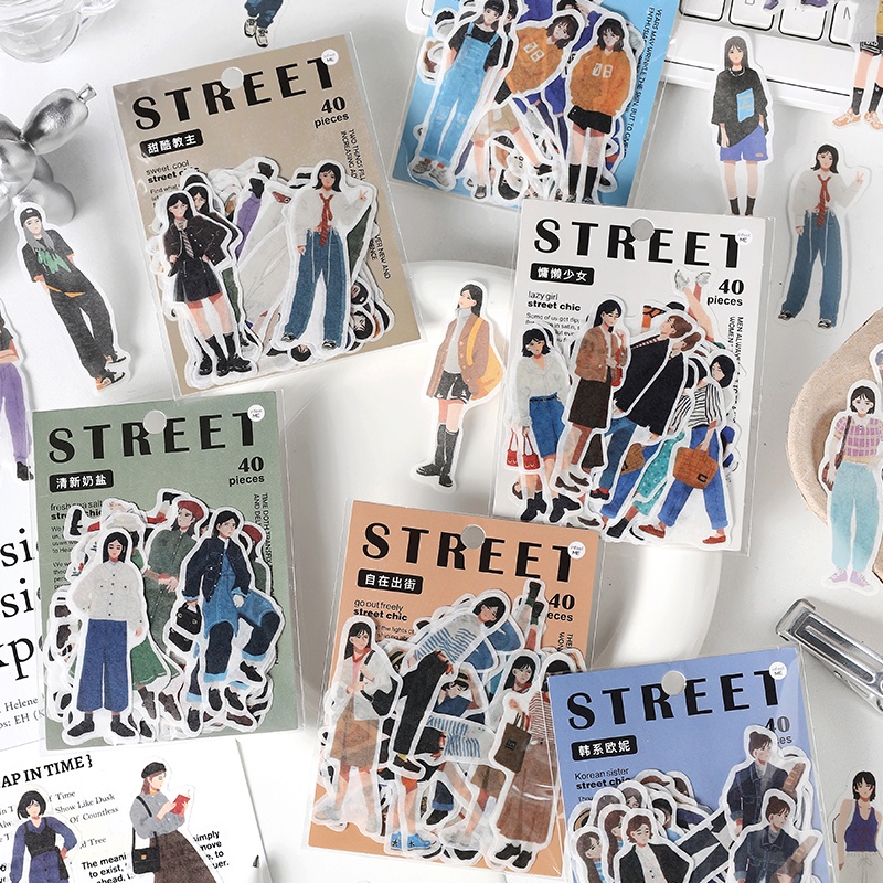 Journamm 40pcs/pack Ins Street Grils Stickers Kit DIY Scrapbooking Art ...