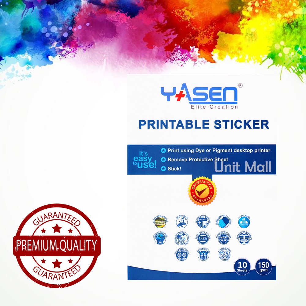 yasen Glossy White Vinyl Inkjet Sticker A4 Size