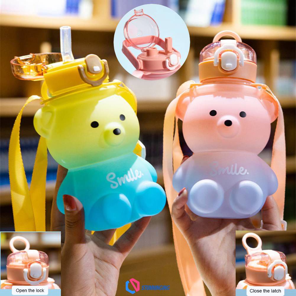 Cute Gradient Color Bear Water Bottle Kid Tumbler 800ml With Straw Bpa ...