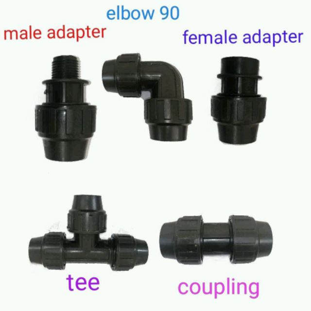 PE Compression Elbow Tee Coupling Male and Female Adaptor 1/2, 3/4, 1