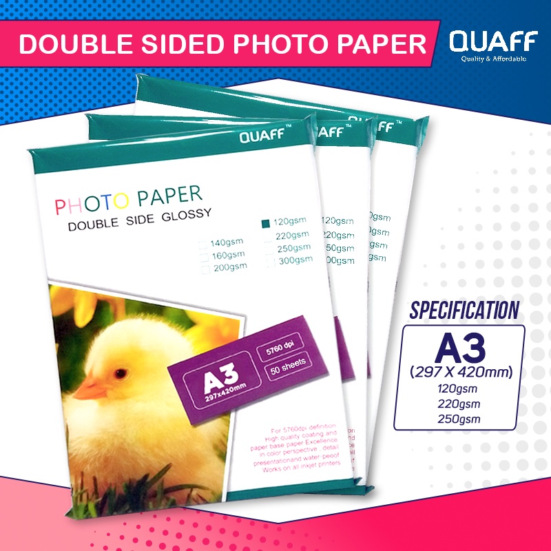 A3 Size QUAFF Double Sided Glossy Photo Paper 120gsm 220gsm 250gsm