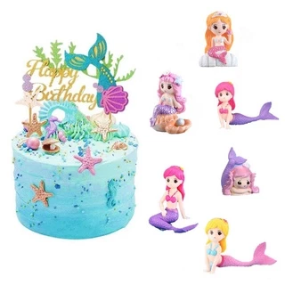 5pcs/set Glitter Mermaid Tail Starfish Seahorse Cake Toppers Picks