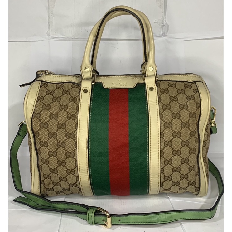 Gucci Boston Vintage Web 247205 Canvas Shoulder Bag Preloved