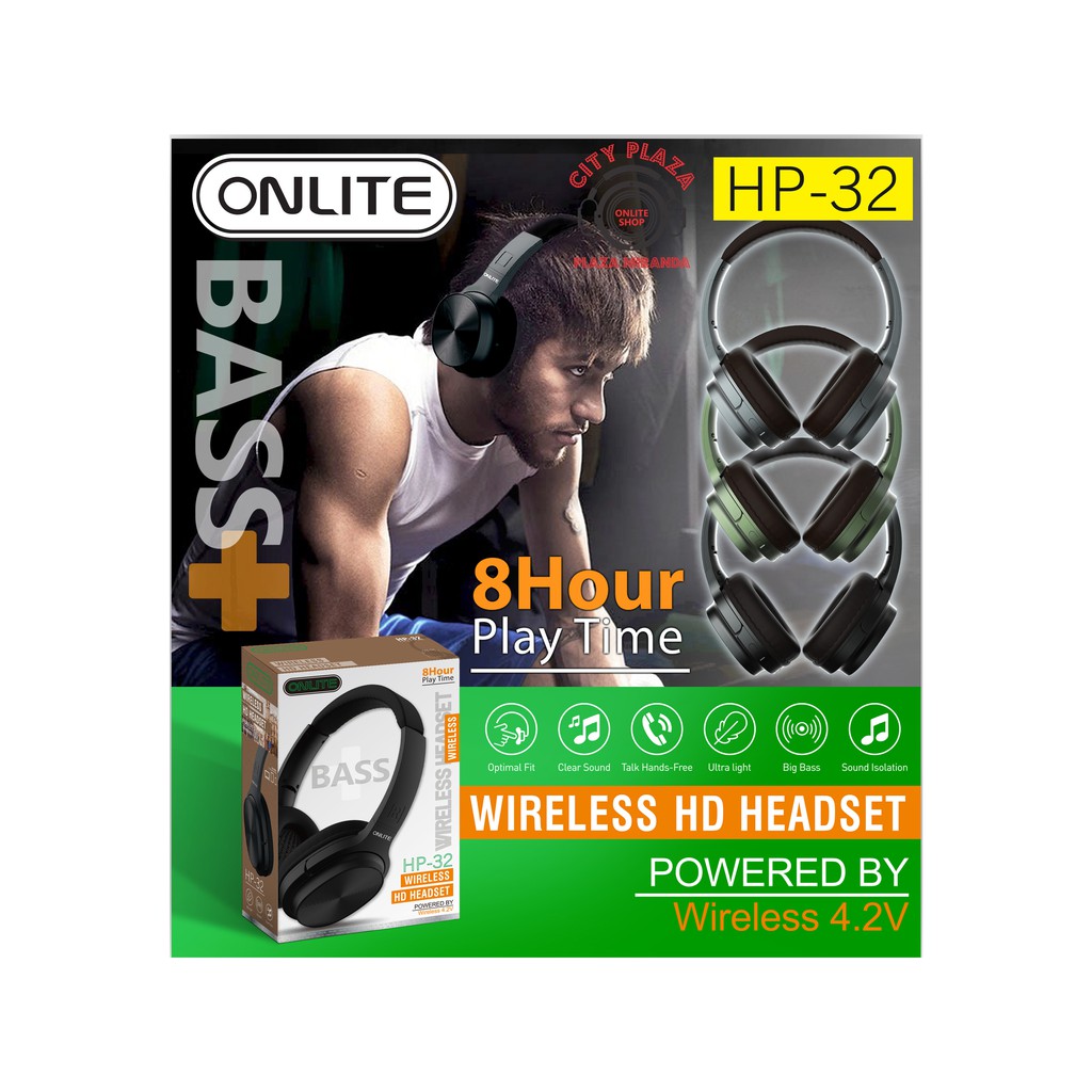 ONLITE BASS BLUETOOTH WIRELESS HEADSET 4.2V HP 32 Shopee