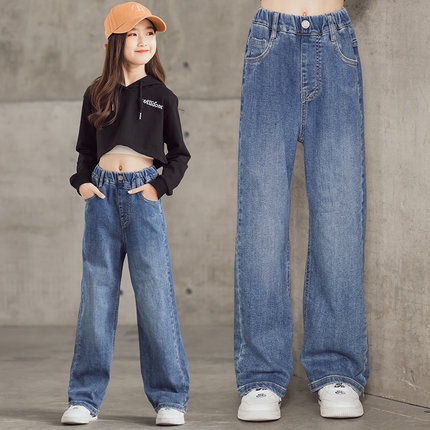 DIIMUU Spring Fall Fashion Kids Girls Jeans Denim Trousers Bottoms ...