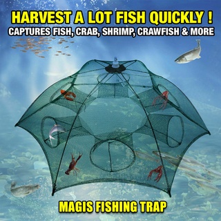 6 Holes River Fish and Shrimp Trap Collection Net Fishing Trap Net Folding  Nylon Crab Basket Minnow Bait Cast Mesh