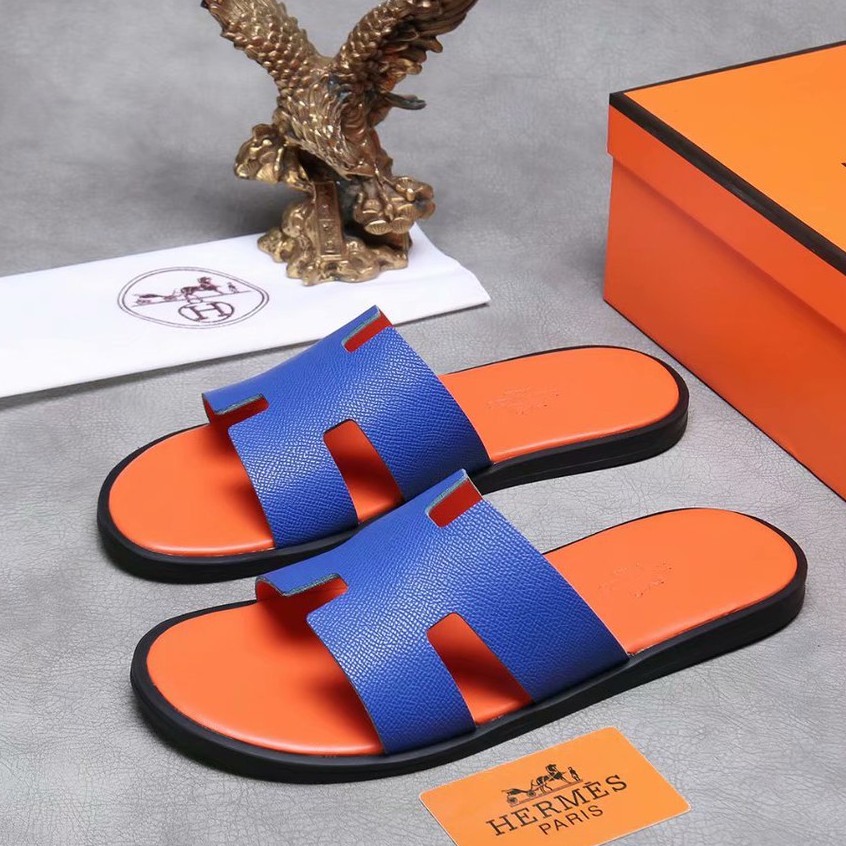 100 Original Hermes Blue Orange Slides Sandals For Men Shopee