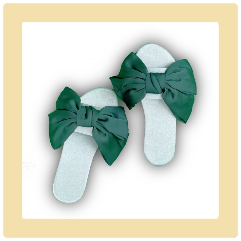 Naomi Satin Bow Slippers House Bedroom Pajama Footwear Slip On