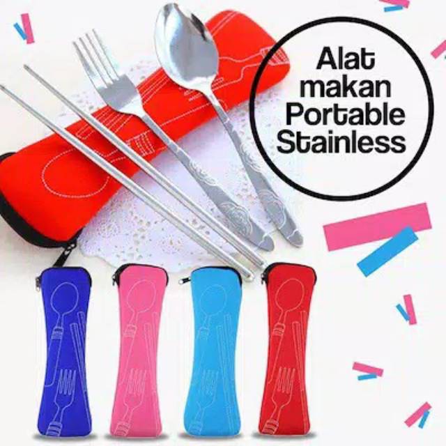 Spoon Set + POUCH - Stainless Travel Spoon Set 3 In1 Free Pouch ...