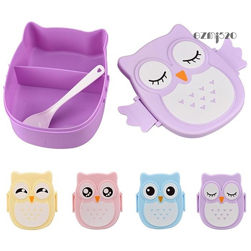 【GZ】Cute Owl Shape Lunch Box Plastic Food Storage Container Portable ...
