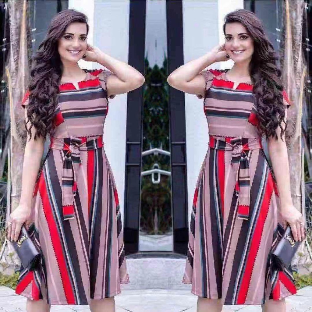 Women fashion stripe elegant dress #1055 | Shopee Philippines