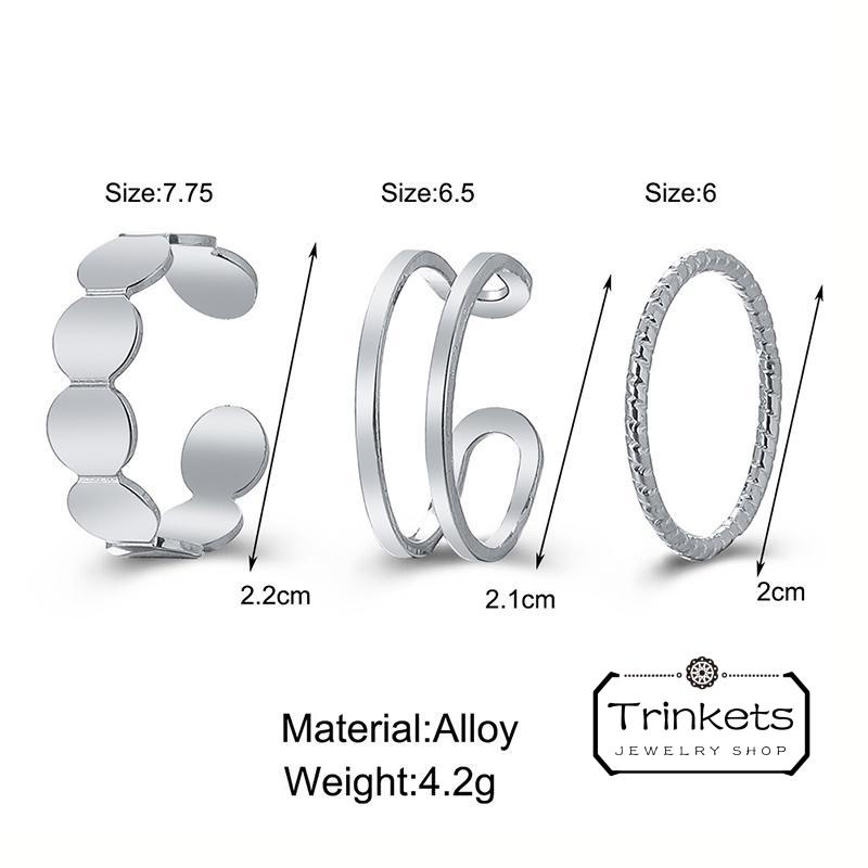 3 Piece Set Women's Vintage Geometric Tail Rings Minimalist Punk Style ...