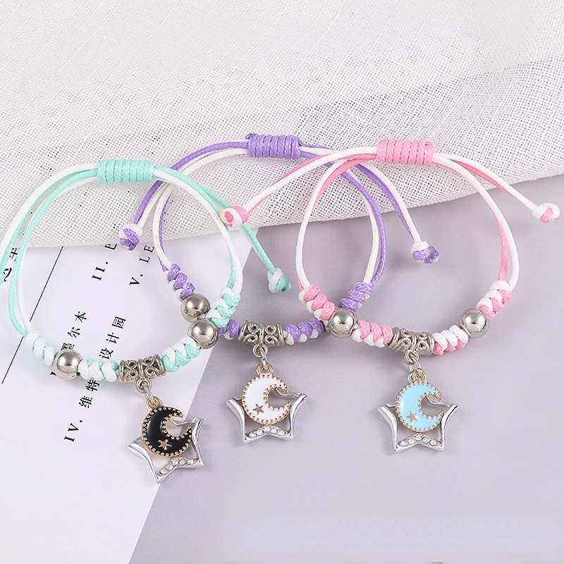 Trio Friendship Bracelet for Best Friend Sisters Braided Bracelet Set  Star Moon Pendant Fashion Couple Bracelets Perfect Gift for Boyfriend