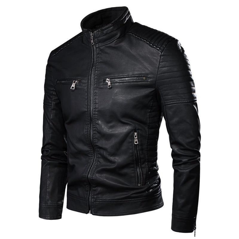 NP Men's high quality Leather Jacket Casual Collar Slim PU Trend ...