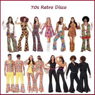 Men Women Retro 70S 80S Disco Costume Vintage Hip-hop Dancer Cosplay  Sportwear Jacket Pants Heabands Halloween Carnival Outfits