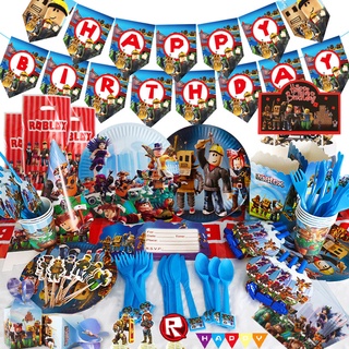 Roblox Party Background Happy Birthday Backdrop Curtain Kids Boys Girls  Game Party Background Cloth Party Supplies Decoration
