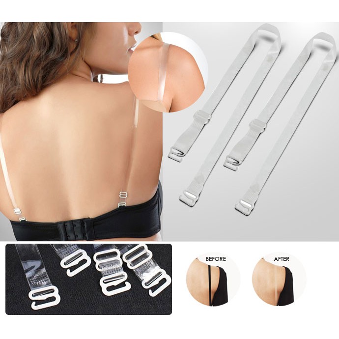 1Pair Women Transparent Bra Strap Silicone Non-Slip Adjustable