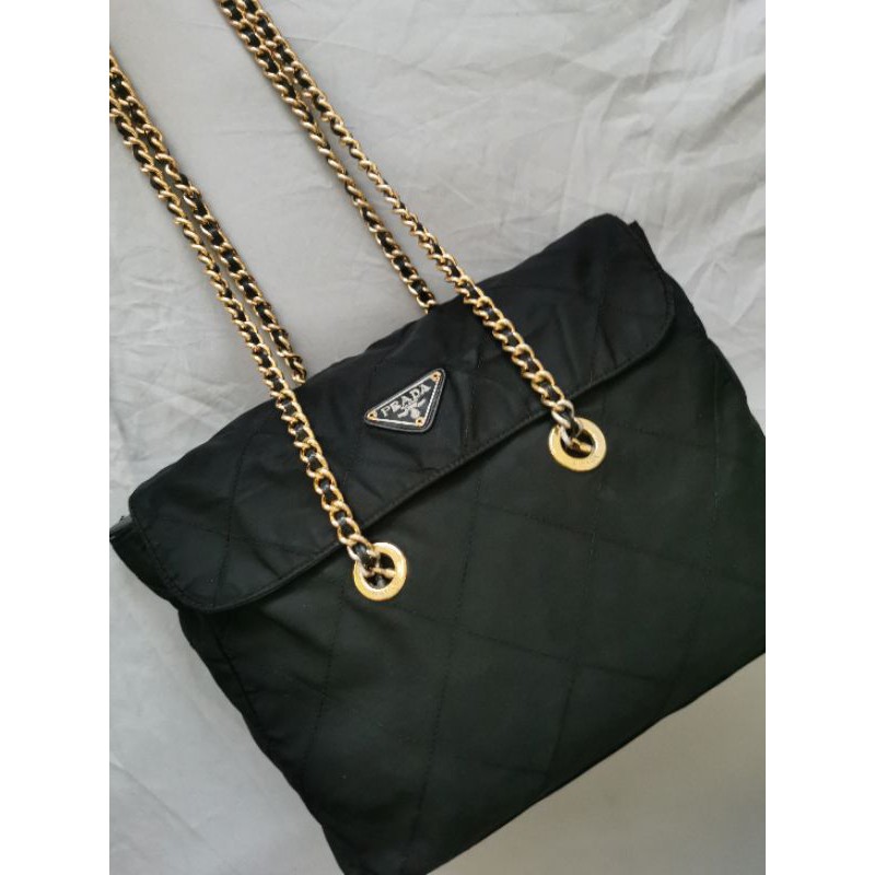 SOLD prada quilted nylon long shoulder chain bag Shopee