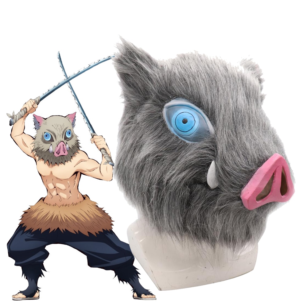 Hashibira Inosuke Cosplay Mask Wild Boar Head Latex Helmet Demon Slayer 