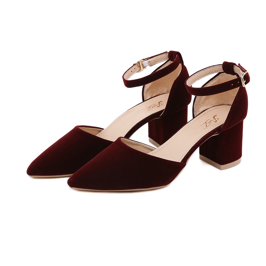 「KAEVE」Korean Women suede Pointed Toe Black Office Work Block Heel Shoes GK100 Shopee Philippines