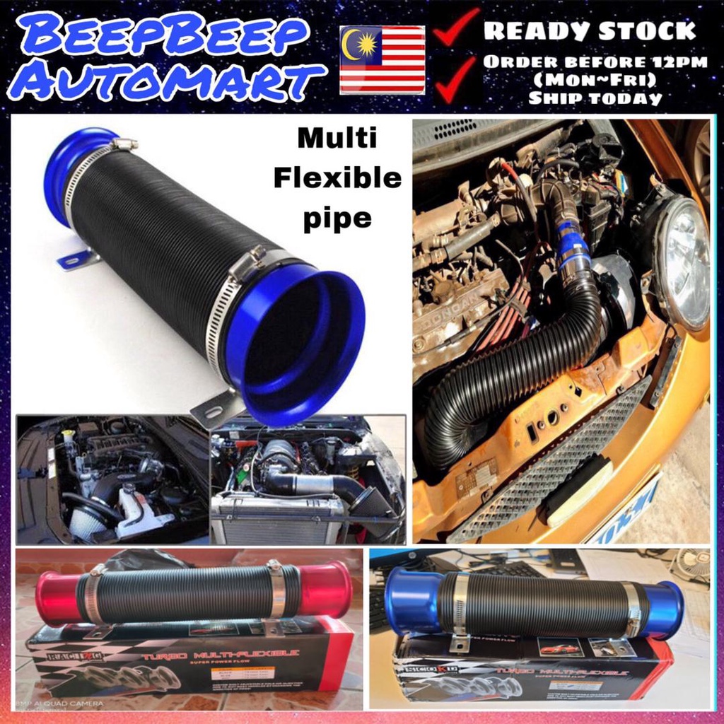 Speed Daddy 3-Piece Adjustable Flexible Intake Hose Kit – Blue – Cold Air / Turbo Duct