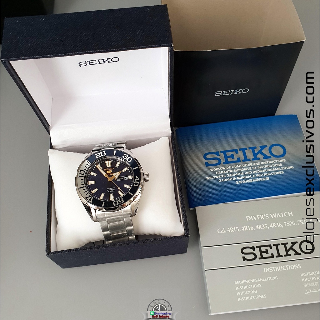 Seiko 5 sports blue dial stainless steel man's watch versatile runway ...