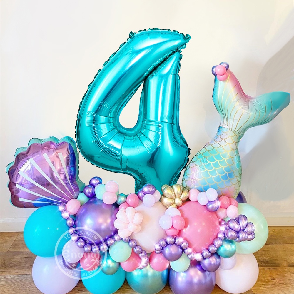 40pcs Mermaid Tail Balloon Set 32inch Tiffany Blue Number 1st 2 3 Foil ...