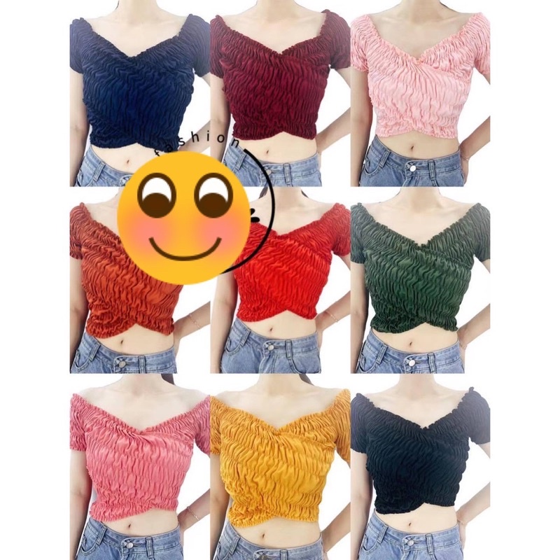 criss cross smocked off shoulder blouse | Shopee Philippines