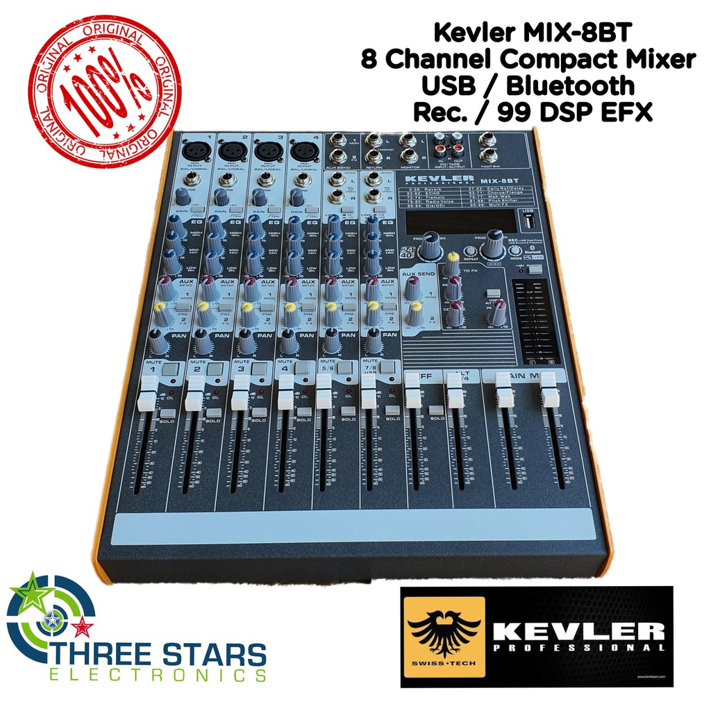 KEVLER MIX-8BT 8 Channel Audio Mixer Bluetooth USB MP3 48V Phantom ...