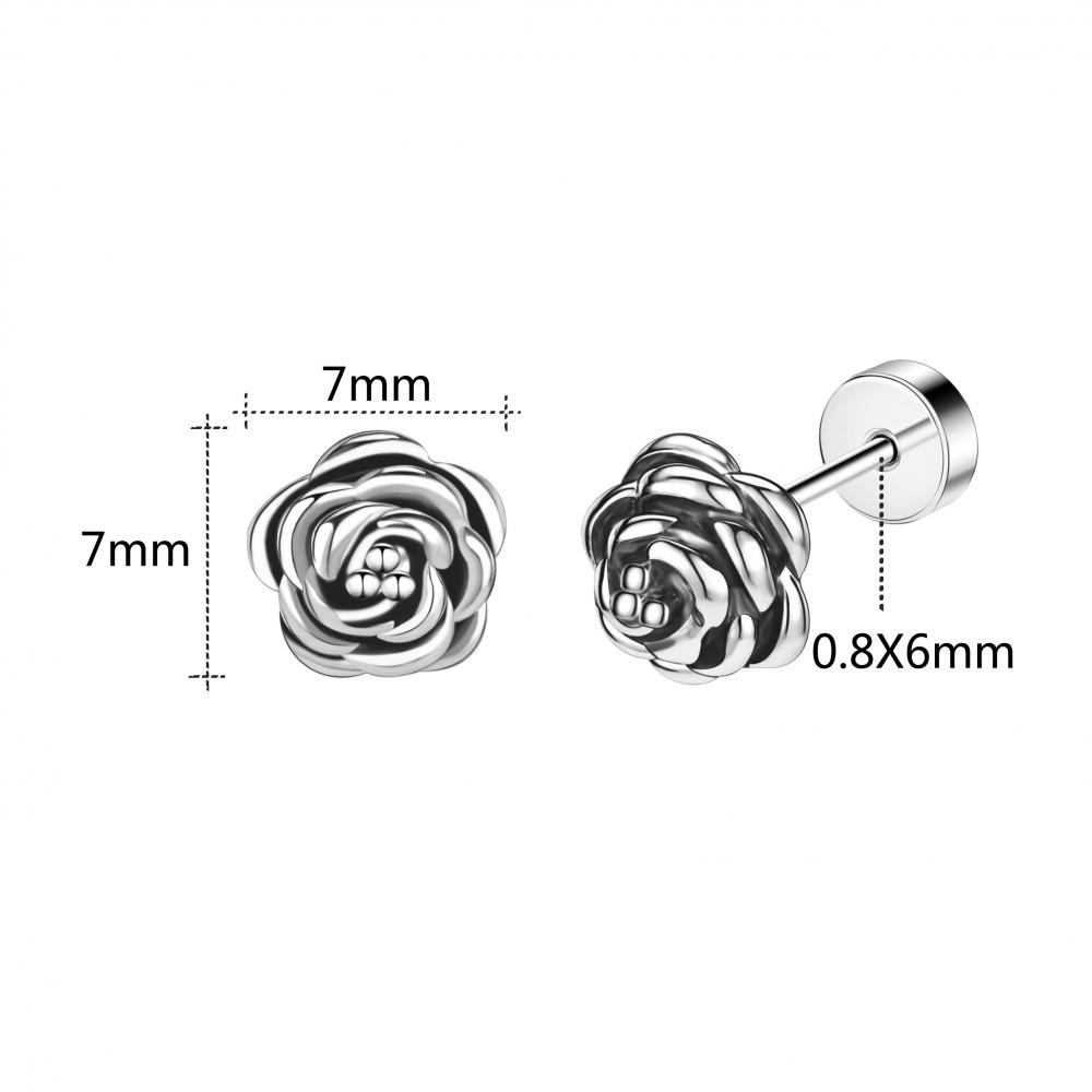 1 Pc Stainless Steel Flat Bottom Studs Earring Butterfly Rose Flower