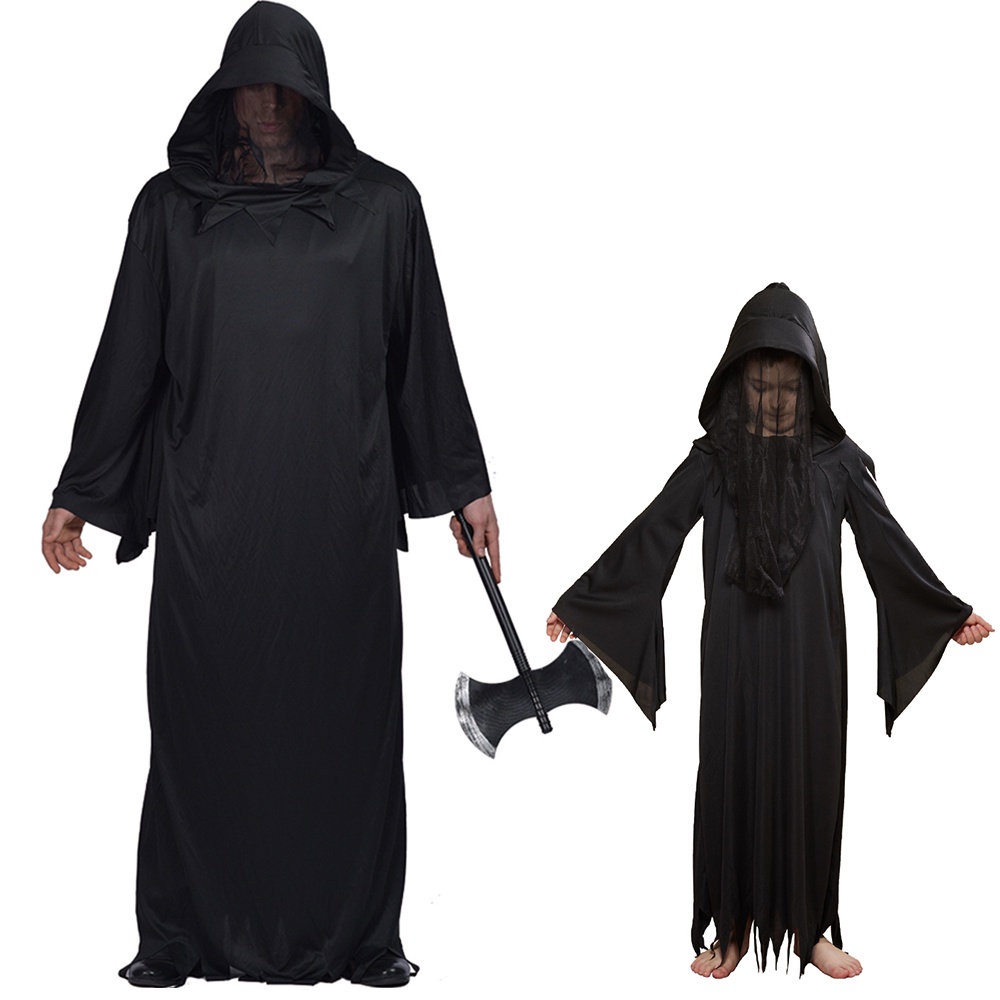 Kids' Grim Reaper Black Dress with Cape & Leggings Halloween