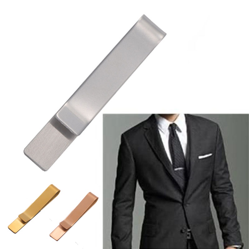 【NF】Fashion Gentleman Slim Collar Stainless Steel Tie Clip Black Silver ...