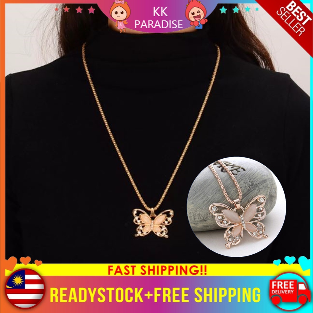 Rantai Leher Loket Rama-Rama Woman Elegant Butterfly Gold Necklace ...
