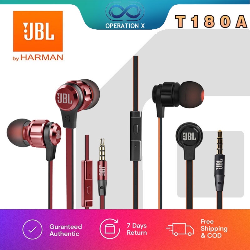 JBL T180A Stereo In Ear Sports Earphone 3.5mm Wired Earbuds Deep Bass Game Music Headset with Mic