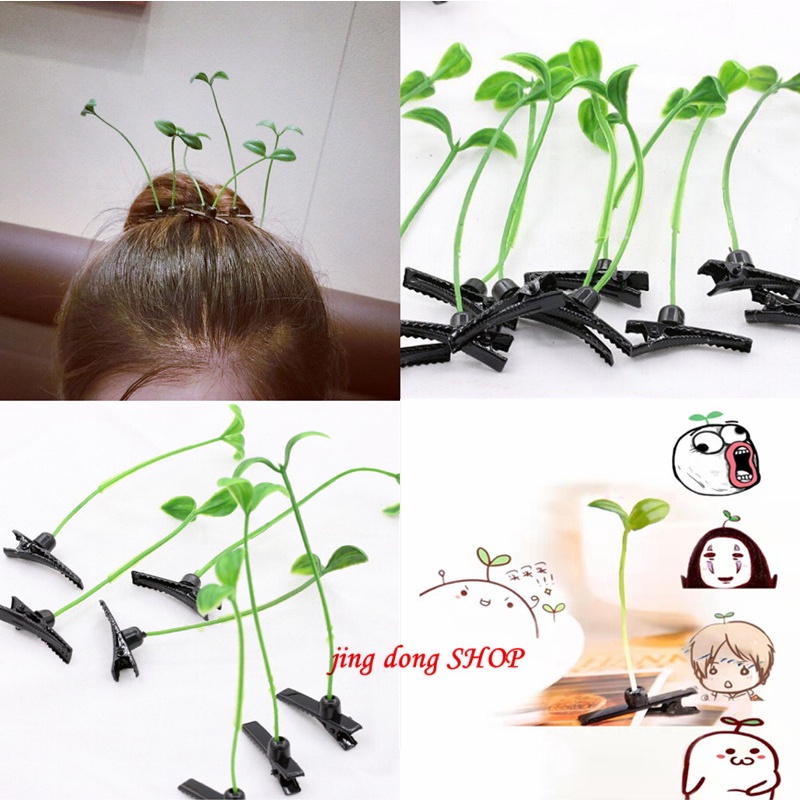 Sprout Plant Hair Clip women Girl Fun Kids Clips Bean Sprout Green