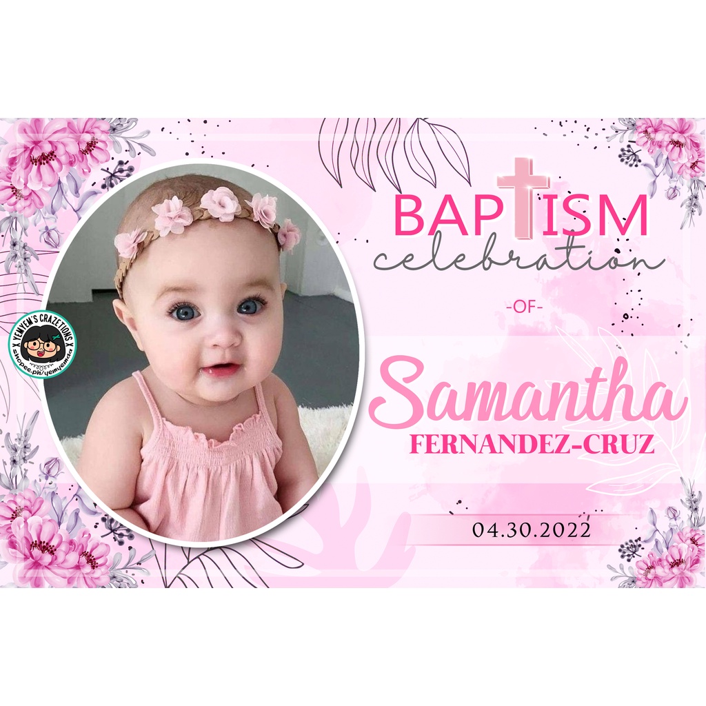 2 x 3 TARPAULIN CHRISTENING BAPTISM PINK FLORAL THEME 01