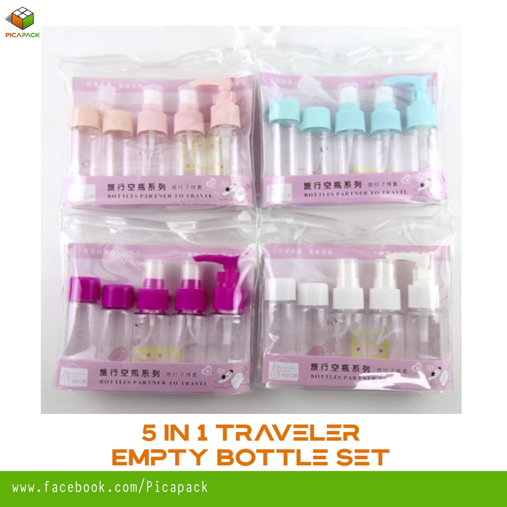 5 in 1 Traveler Empty Bottle Set for Travel Organizer gift Giveaways