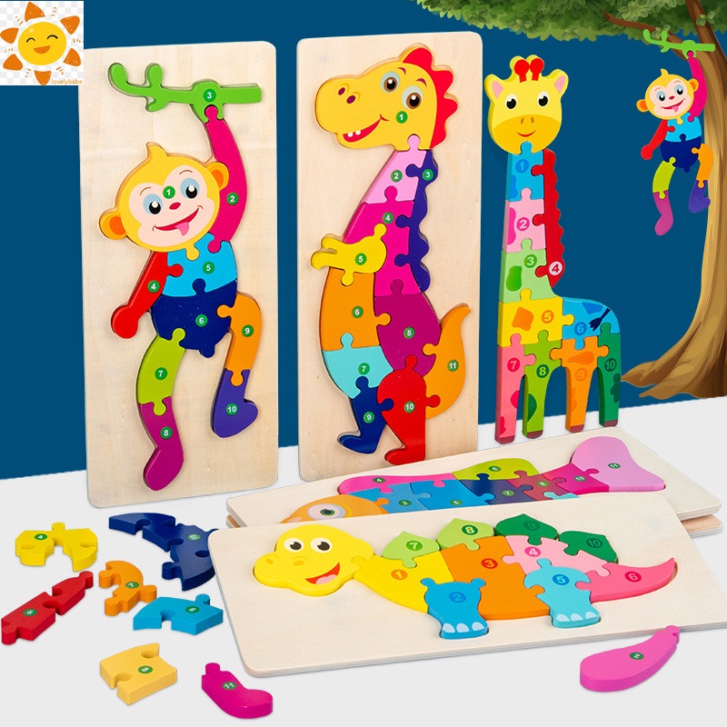Kids 3D Cartoon Wooden Animals Vehicles Jigsaw Puzzles Board Gifts for ...