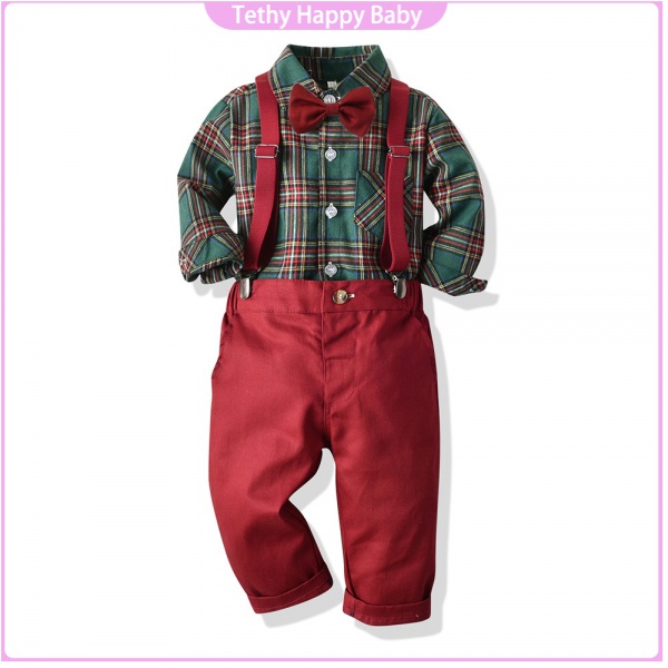 Kids baby boy outfit formal suit 0-14years old green red shirts - Main Image