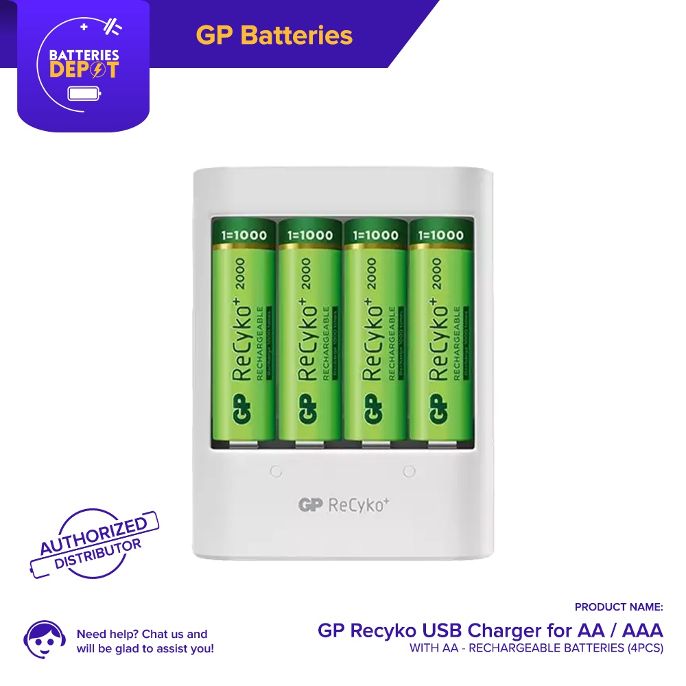 Gp Recyko Usb Charger W Pcs Mah Rechargeable Aa Batteries