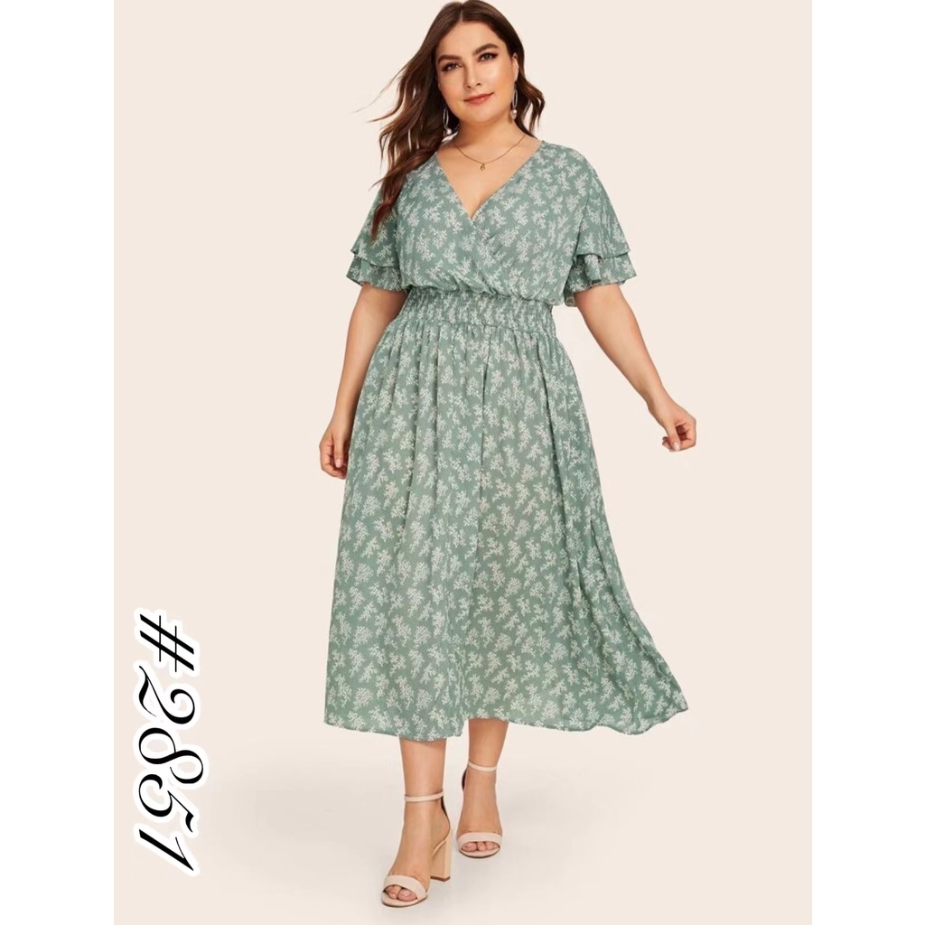 F&F Plus Size Ditsy Floral Shirred Tiered Layer Sleeve Dress Maxi Dress ...