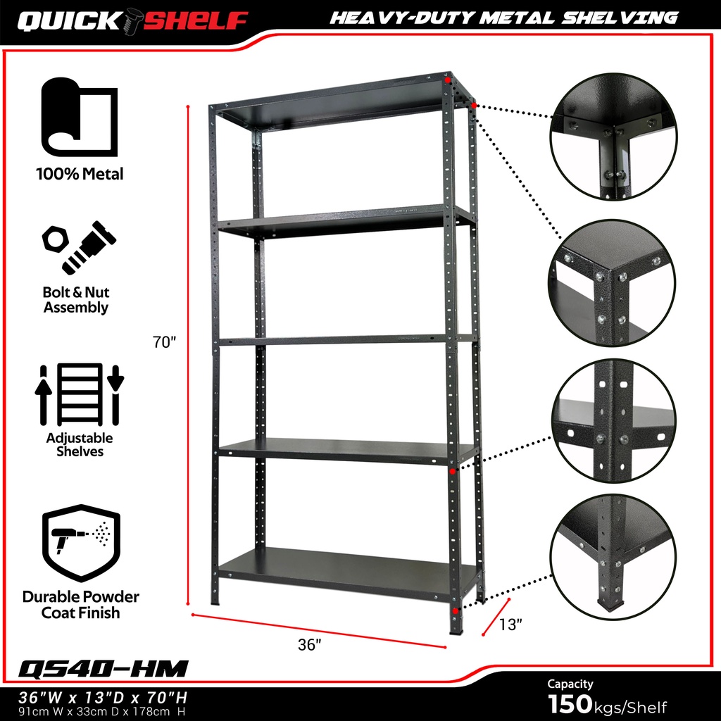 QUICK SHELF HeavyDuty Metal Shelving Adjustable White/ HammerTone