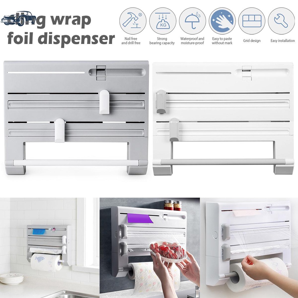 Kitchen Wrap Dispenser with Cutter 6 In 1 Foil and Plastic Wrap ...