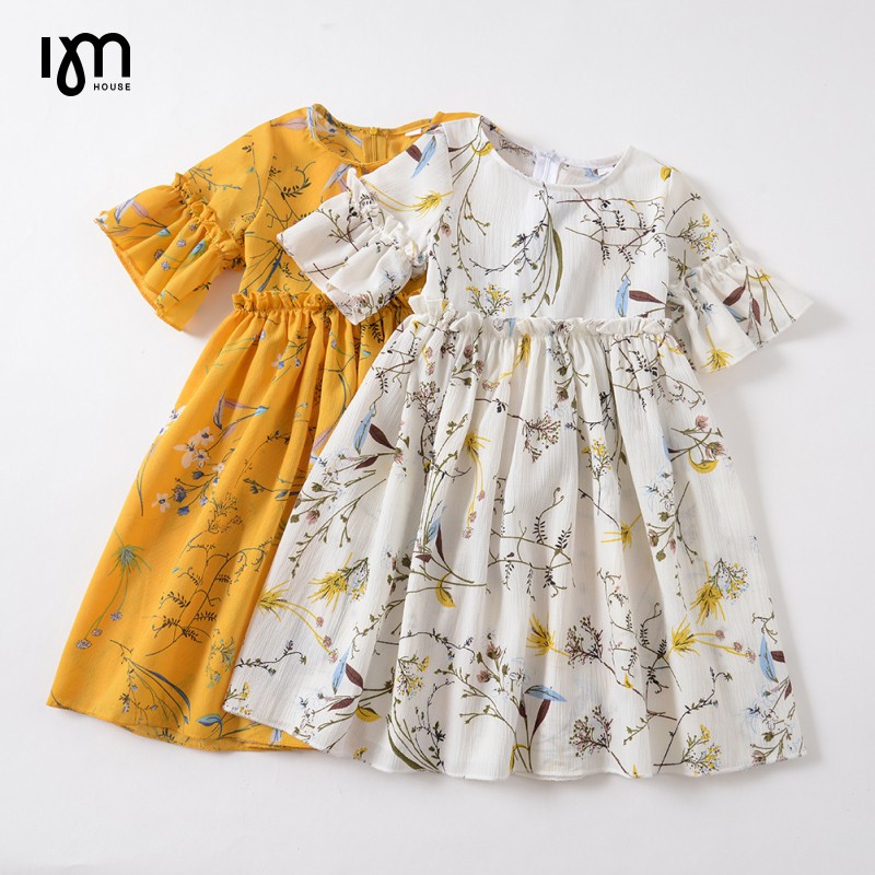 Kids Floral Dress Baby Short Sleeve Kids Dress Sweet Girls