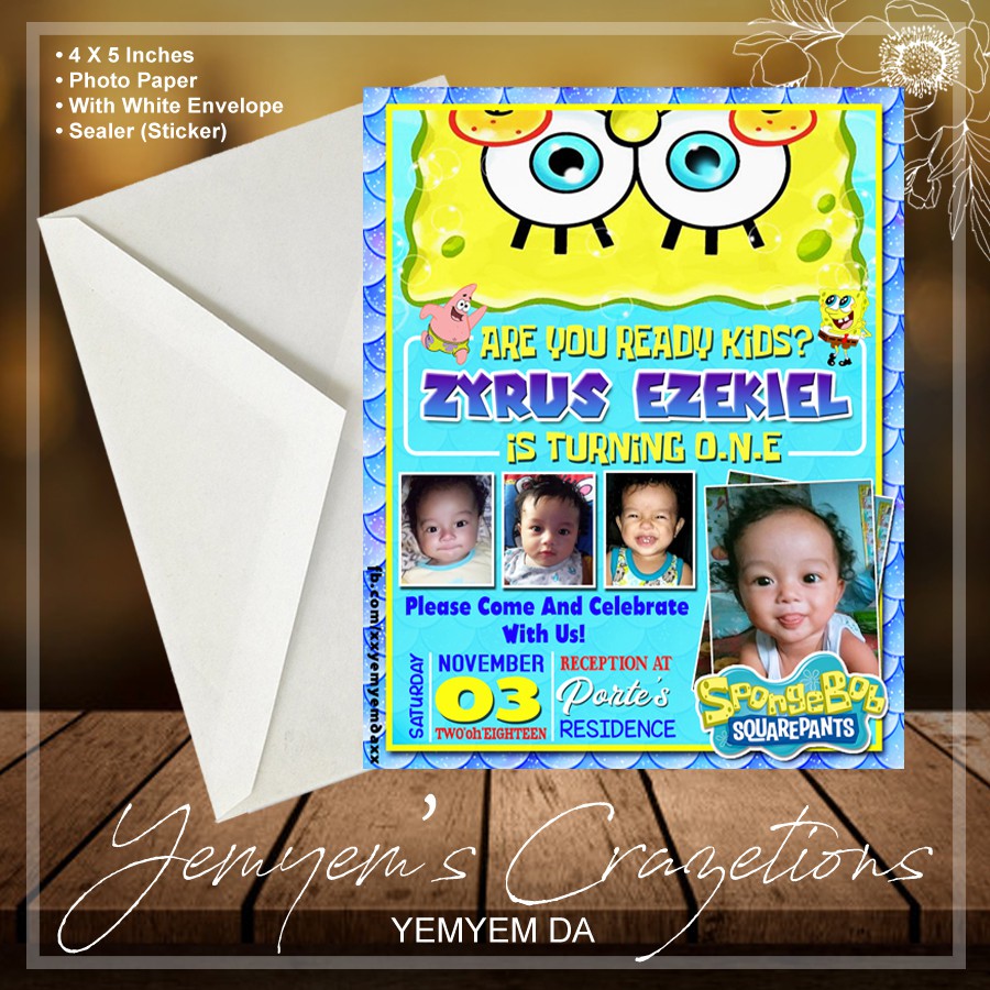 #082 | SPONGEBOB | BAPTISM | CHRISTENING | BIRTHDAY INVITATIONS | 12 ...