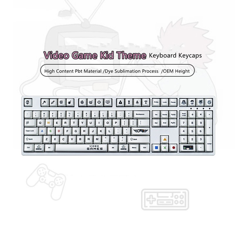 Video Game Kid Theme 104 Keys Dye Sublimation OEM Profile Keycaps Set ...