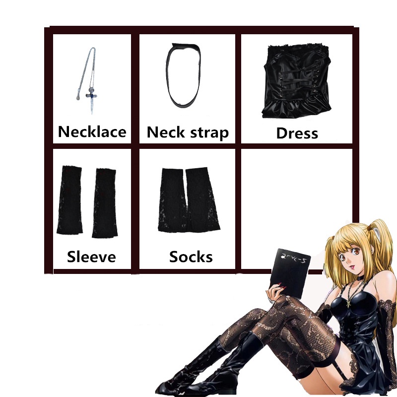 Anime Death Note Misa Amane Cosplay Costumes Imitation Leather Sexy Tube Tops Lace Dress Uniform