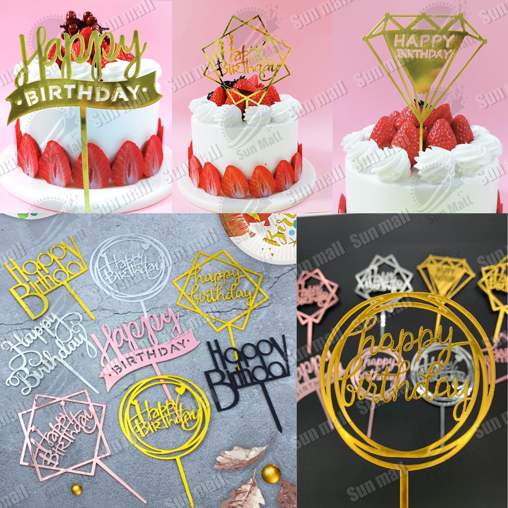 Acrylic Happy Birthday Cake Topper Gold/Rose gold | Shopee Philippines