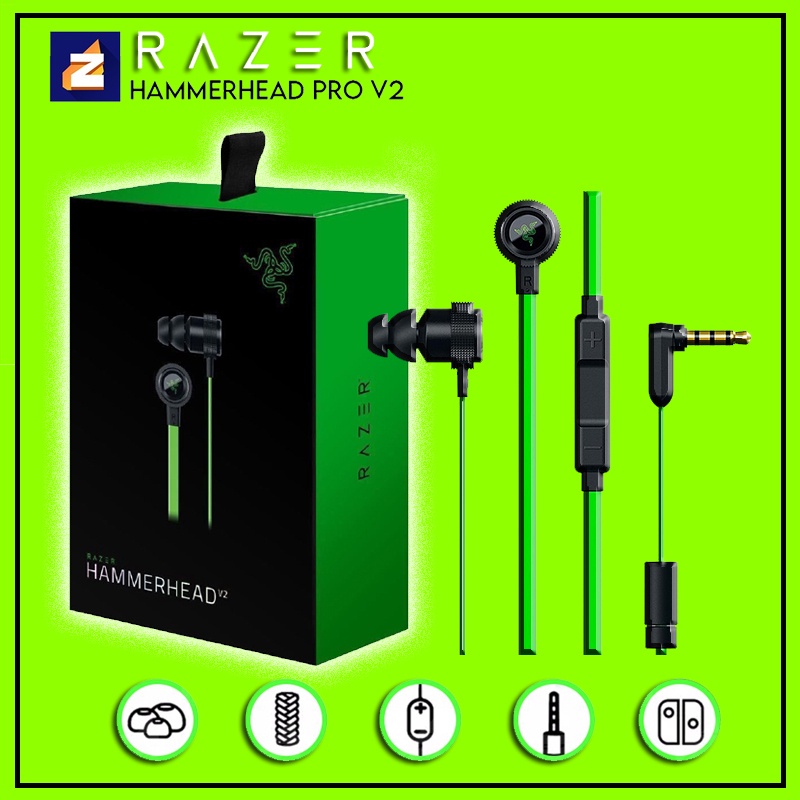 Razer Hammerhead Pro V2 Earphone For Phone 3.5mm Wired In Ear Bass Earbuds Gaming Headset